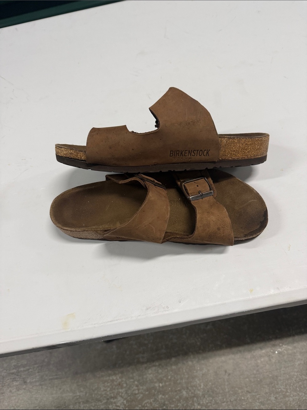 Birkenstock Brown Two-Strap Suede Slide Sandals